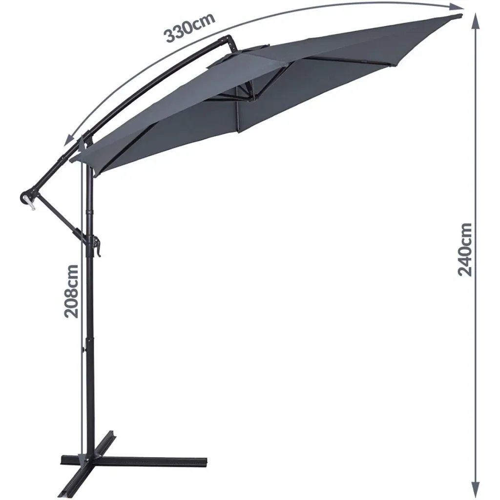 Sonnenschirm faltbar Aluminium anthrazit mit Kurbel Ø 330 cm