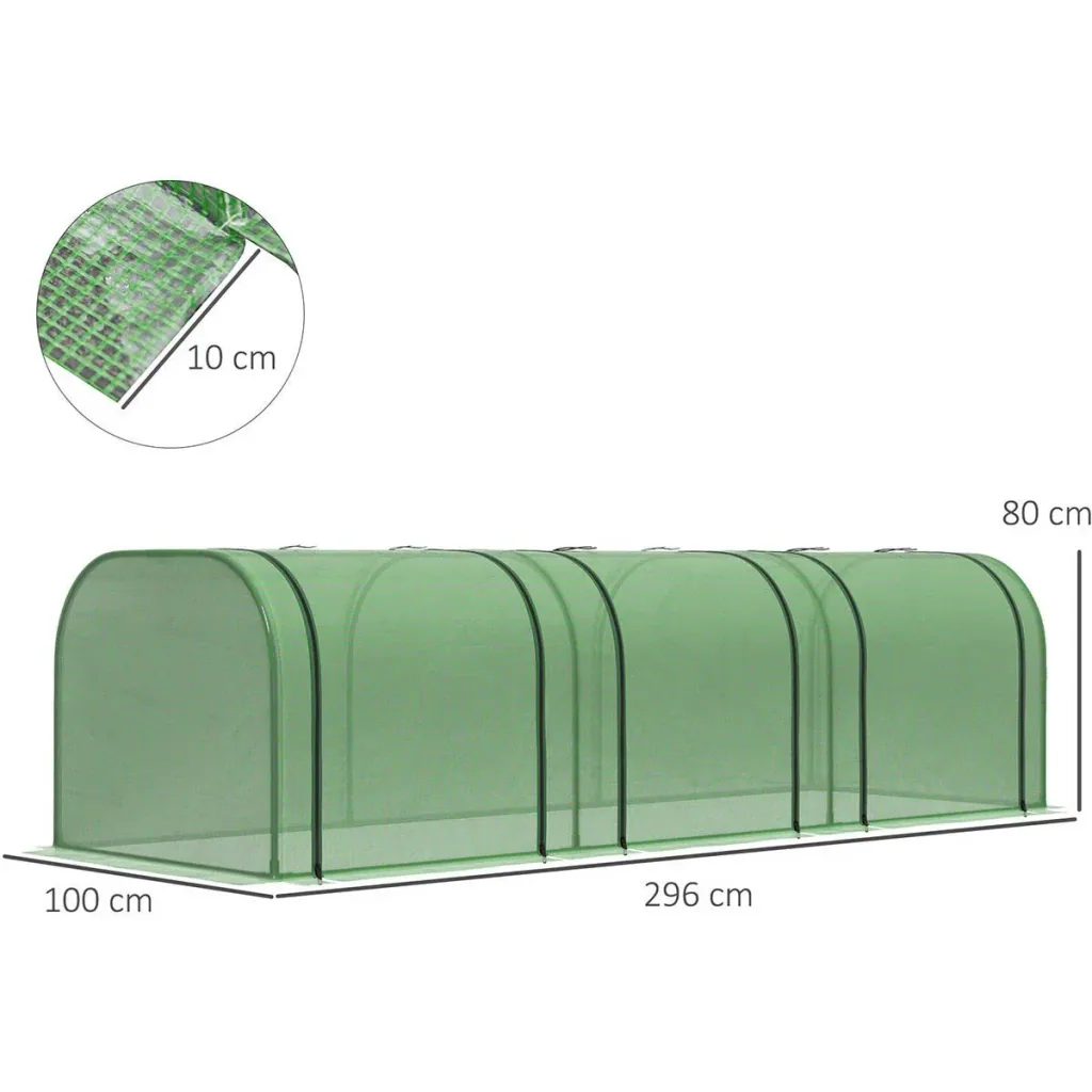 Foliengewächshaus Gewächshaus Treibhaus mit Tür Frühbeet Pflanzenhaus Pflanzenaufzucht Stahl PVC Grün 300 x 100 x 80 cm