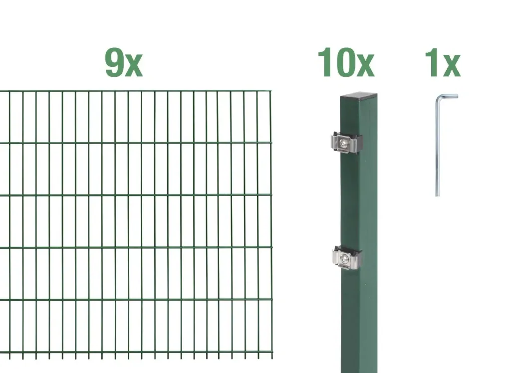Doppelstabmattenzaun Komplettset, grün, Höhe 80 cm, Länge 18 m