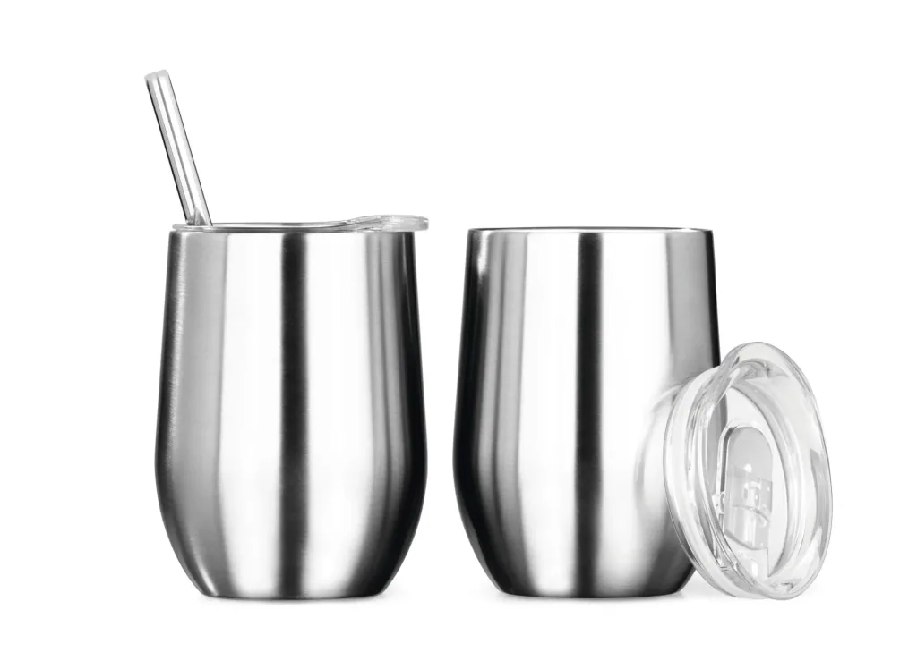 Thermo Getränkebecher aus Edelstahl mit Edelstahl Trinkhalme und abnehmbaren Deckeln, 6-teilig 350 ml