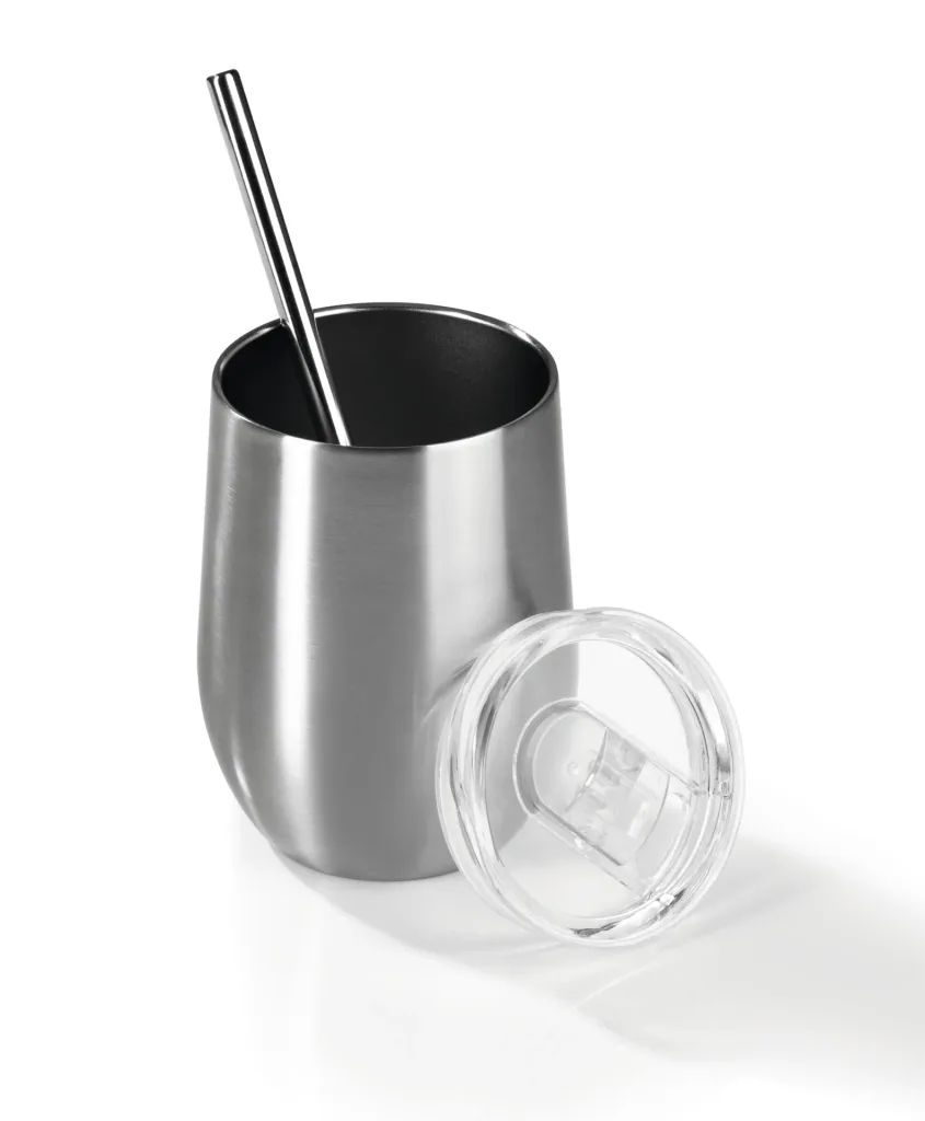 Thermo Getränkebecher aus Edelstahl mit Edelstahl Trinkhalme und abnehmbaren Deckeln, 6-teilig 350 ml