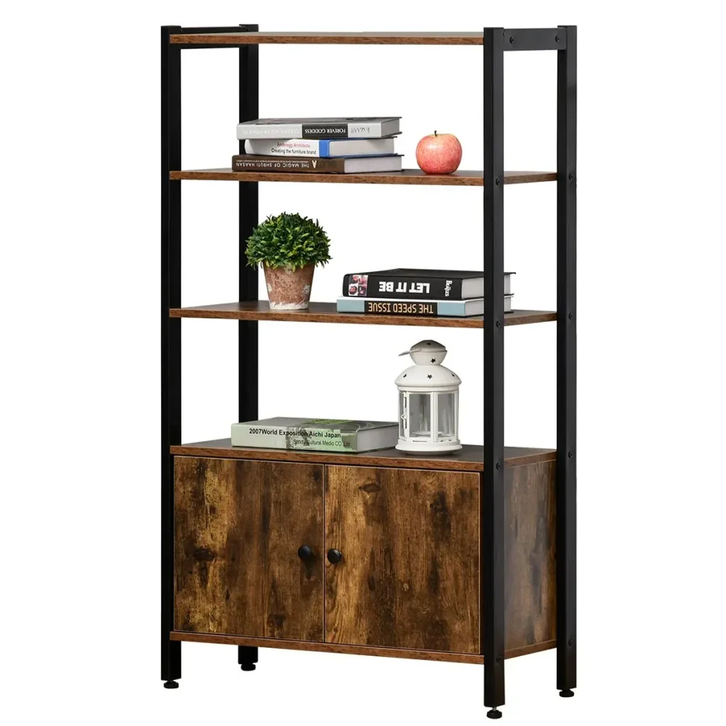 Bücherregal mit Schrank Büroregal Standregal Industrial Home-Office Wohnzimmer Arbeitszimmer Metall Spanplatte Braun 70