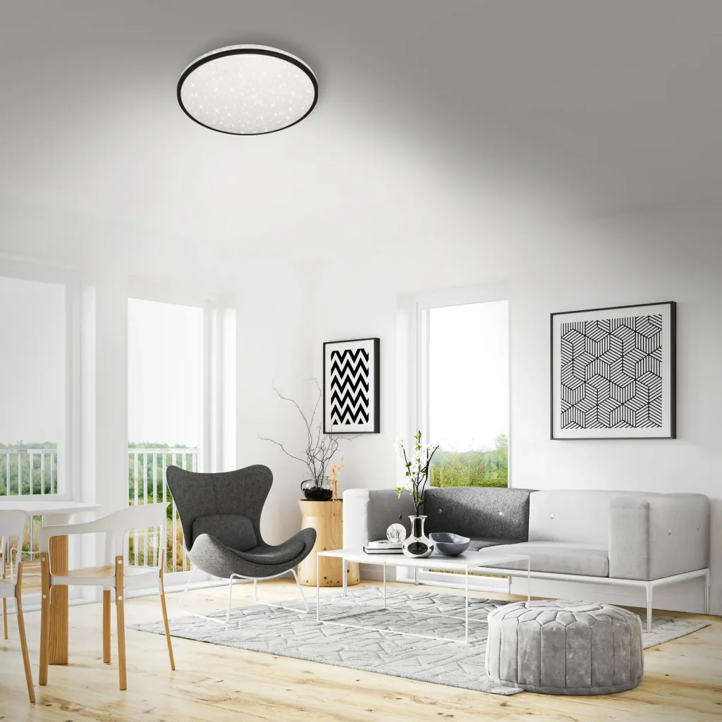 LED Deckenleuchte mit Sternendekor, rund, Ø 49,2 cm, 48 Watt, schwarz