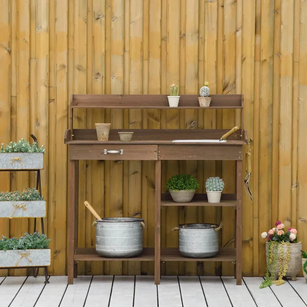 Pflanztisch mit Wanne Holz Braun 117 x 45 x 121 cm