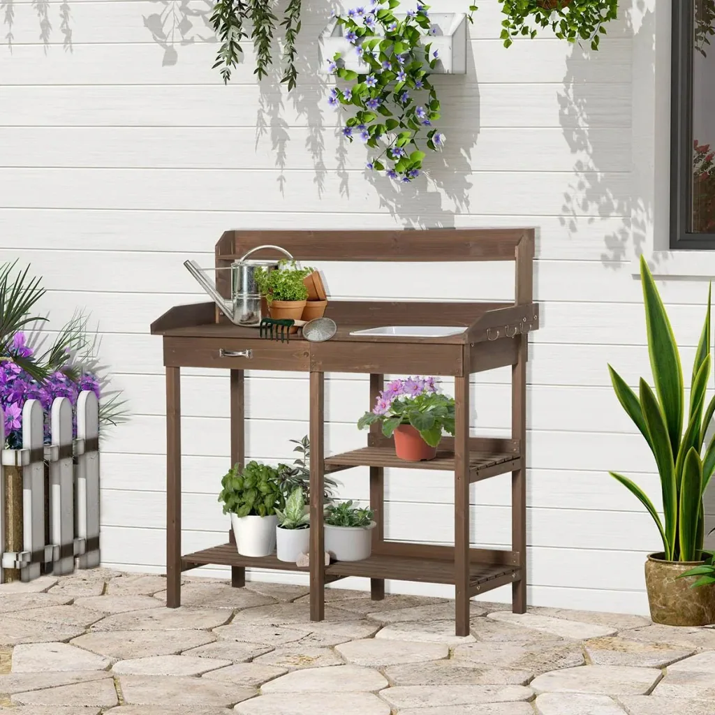 Pflanztisch mit Wanne Holz Braun 117 x 45 x 121 cm