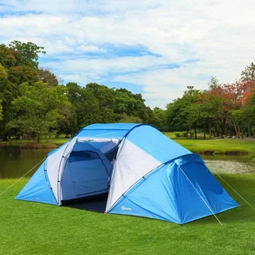 Campingzelt Familienzelt mit 2 Schlafkabinen Blau L460 x B230 x H195cm