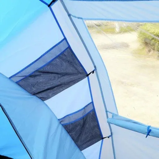 Campingzelt Familienzelt mit 2 Schlafkabinen Blau L460 x B230 x H195cm