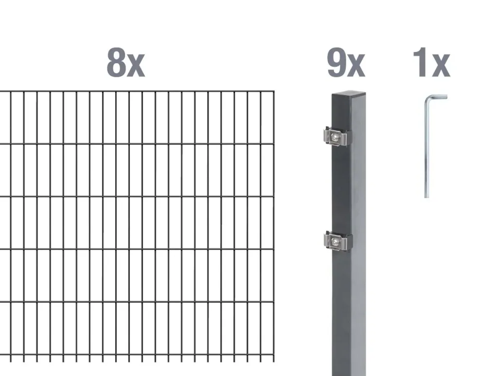 Doppelstabmattenzaun Komplettset, anthrazit, Höhe 160 cm, Länge 16 m