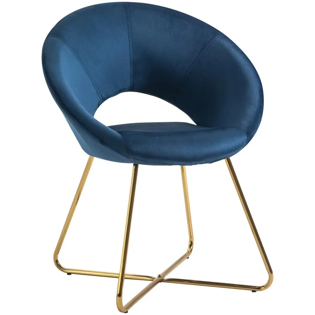 Esszimmerstuhl Wohnzimmerstuhl Bürostuhl Polsterstuhl Sessel modern Mitte des 20 Jhrd. Samt Stahl Blau+Gold 68 x 54 x 84