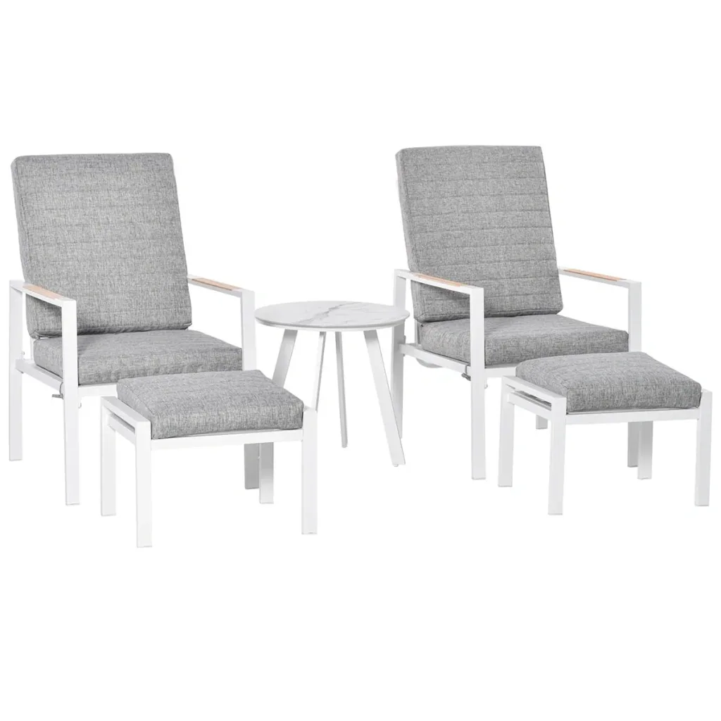 5-teiliges Gartenmöbel Set mit Rückenkissen Sitzkissen Balkonmöbel mit 3-stufig verstellbare Rücklehne Hartglas Aluminiu