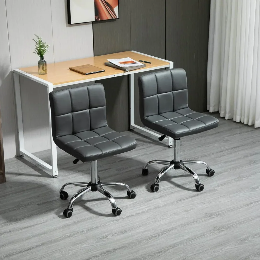 2er-Set Arbeitshocker mit Rückenlehne Rollhocker aus Kunstleder Drehhocker mit Lehne Kosmetikhocker 80-95 cm höhenverste