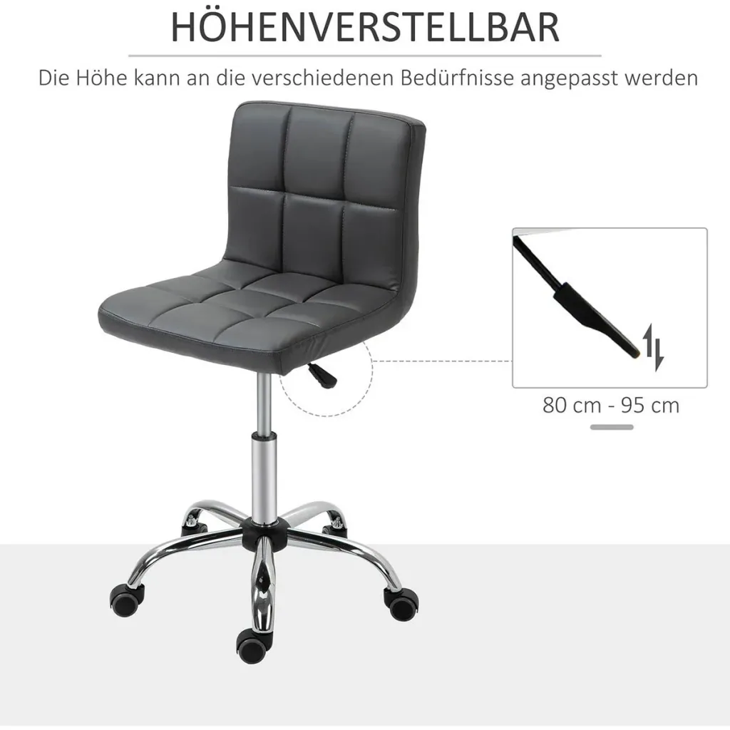 2er-Set Arbeitshocker mit Rückenlehne Rollhocker aus Kunstleder Drehhocker mit Lehne Kosmetikhocker 80-95 cm höhenverste