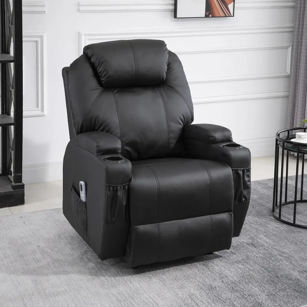 Massagesessel Relaxsessel Fernsehsessel Massagefunktion Liegefunktion Kunstleder Holz Metall Schaumstoff Schwarz
