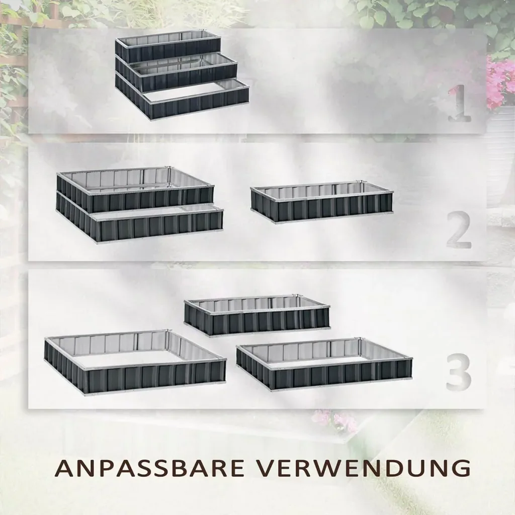 Hochbeet aus Stahl 3-stufige Gartenbeet mit T-Form-Pflanzenschilder Handschuhe Pflanzenbeet Kräuterbeet Blumentreppe für