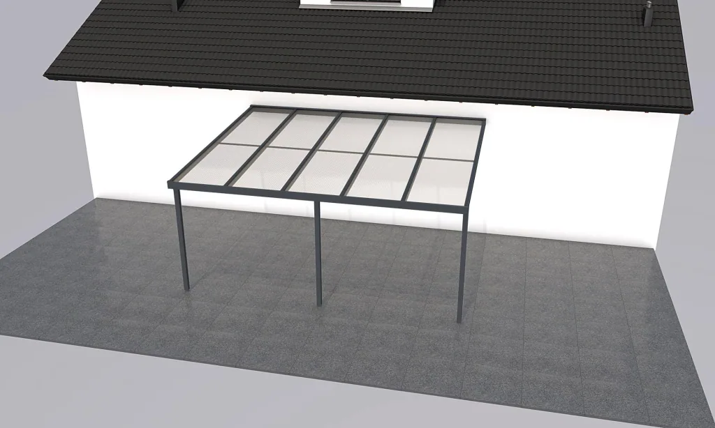 Terrassendach Premium, anthrazit, 5100 x 4060 mm - Acryl Stegplatten 16mm, klar