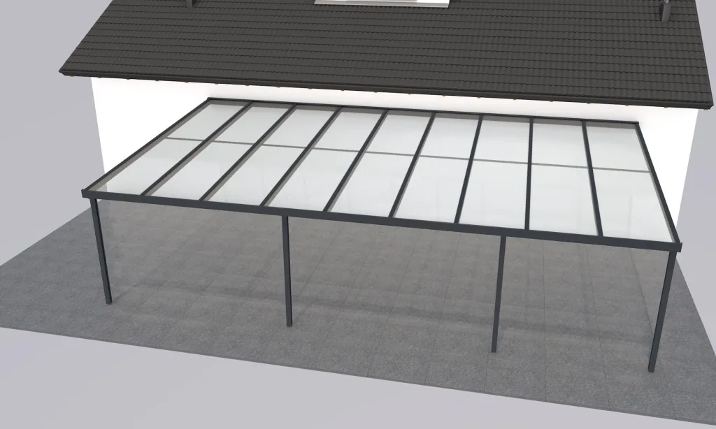 Terrassendach Premium, anthrazit, 9135 x 5060 mm - Acryl Stegplatten 16mm, klar