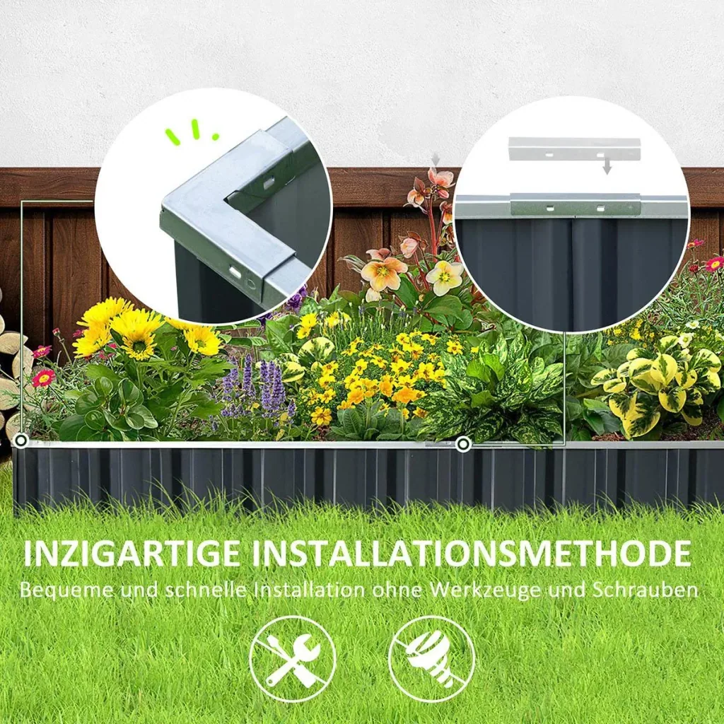 Hochbeet aus Stahl DIY Gartenbeet mit T-Form-Pflanzenschilder Handschuhe Pflanzenbeet Kräuterbeet Blumentreppe für Balko