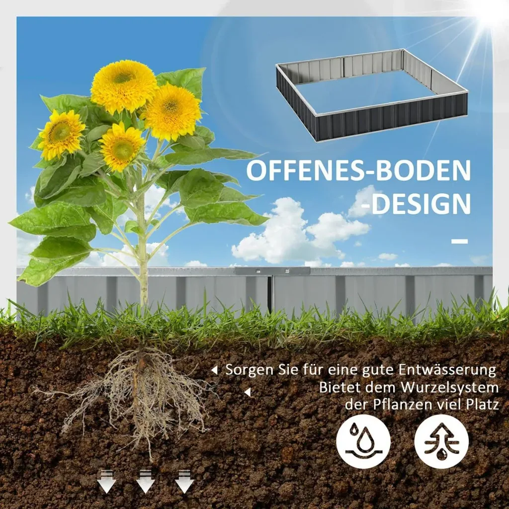 Hochbeet aus Stahl DIY Gartenbeet mit T-Form-Pflanzenschilder Handschuhe Pflanzenbeet Kräuterbeet Blumentreppe für Balko