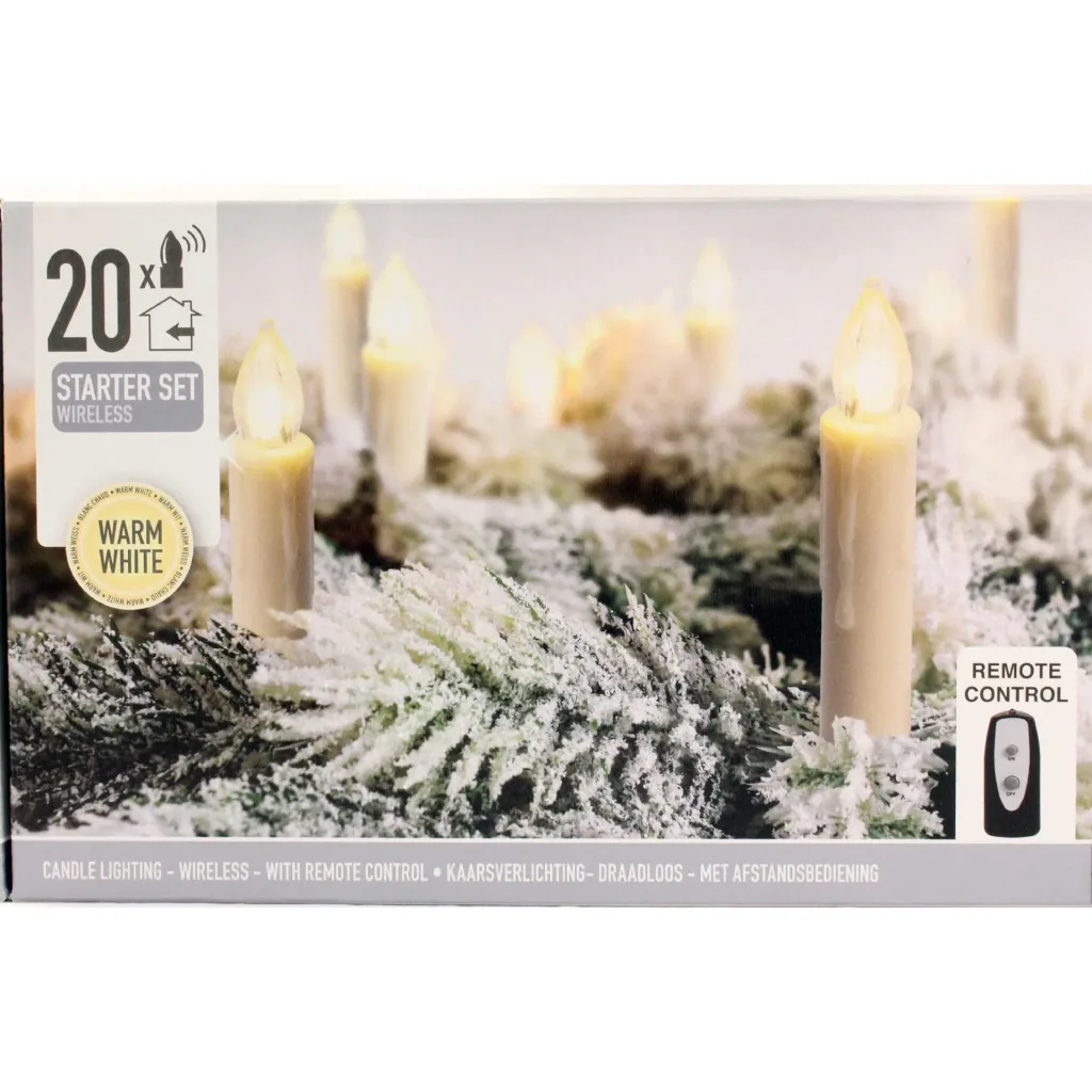 Draadloze LED kerstboom kaarsen kerstverlichting warm wit 20 stuks met boomklemmen