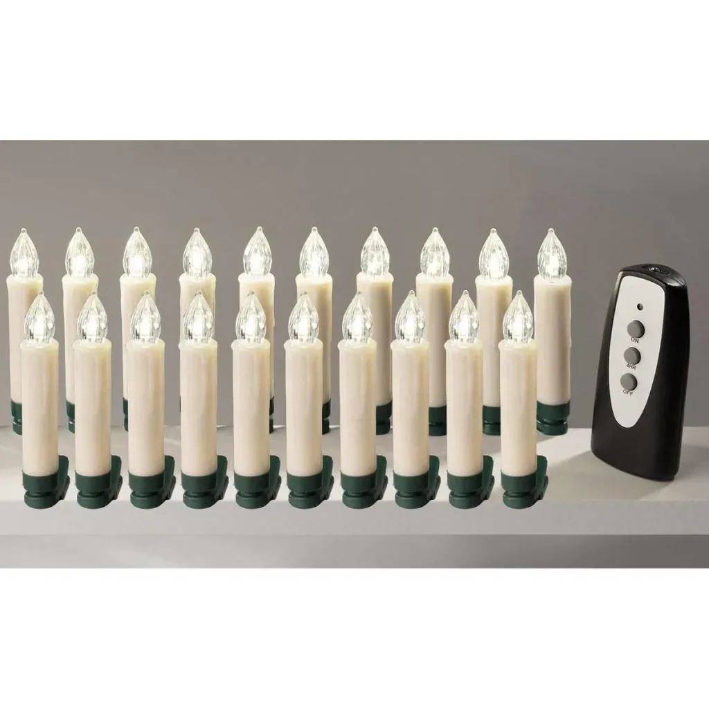 Draadloze LED kerstboom kaarsen kerstverlichting warm wit 20 stuks met boomklemmen