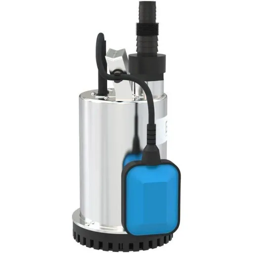 GFS400 INOX Flachabsaugpumpe - 400W - 230V/50Hz MIT 15-Meter-Gartenschlauch inkl. Düse und Armaturen UND Hahn 1".