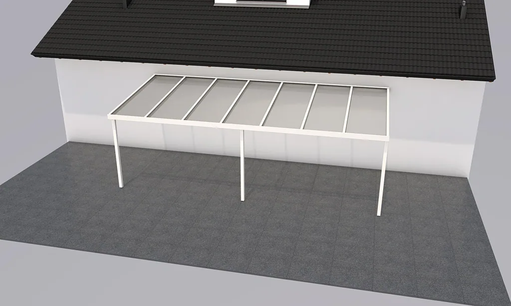 Terrassendach Premium, weiß, 7120 x 3060 mm - Polycarbonat Stegplatten 16 mm, weiß gestreift