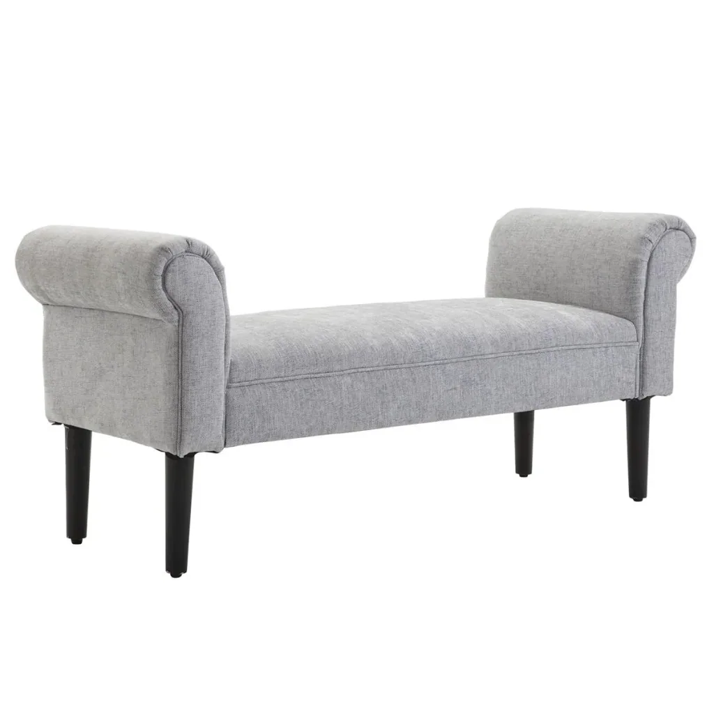 Polsterbank Sitzbank Lounge Sitzhocker Flurbank Bettbank elegant mit gerollten Seiten Leinenstoff Schaumstoff Polyester