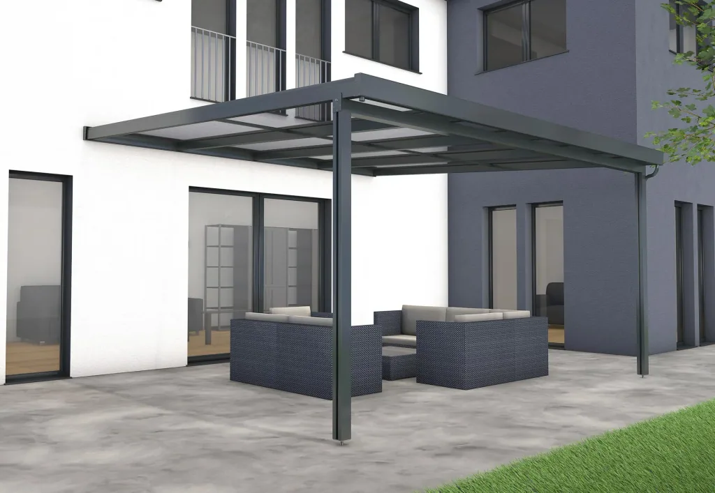 Terrassendach Premium, anthrazit, 4102 x 4060 mm - Polycarbonat Stegplatten 16 mm, klar