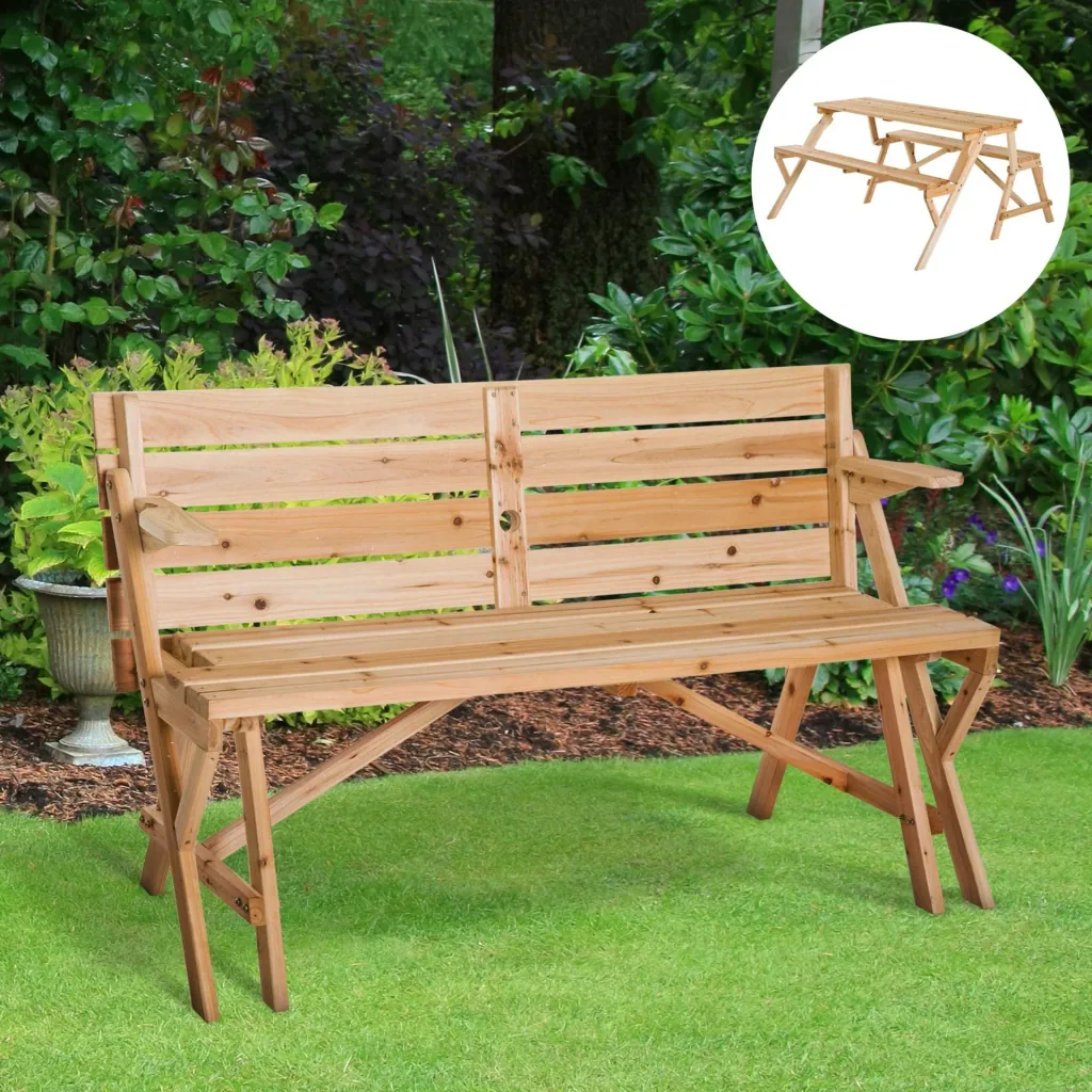 Bierzeltgarnitur 2-in-1 klappbar Sitzgruppe Gartengarnitur 1 x Tisch 2 x Sitzbank Tannenholz Natur 138 x 130 x 73 cm