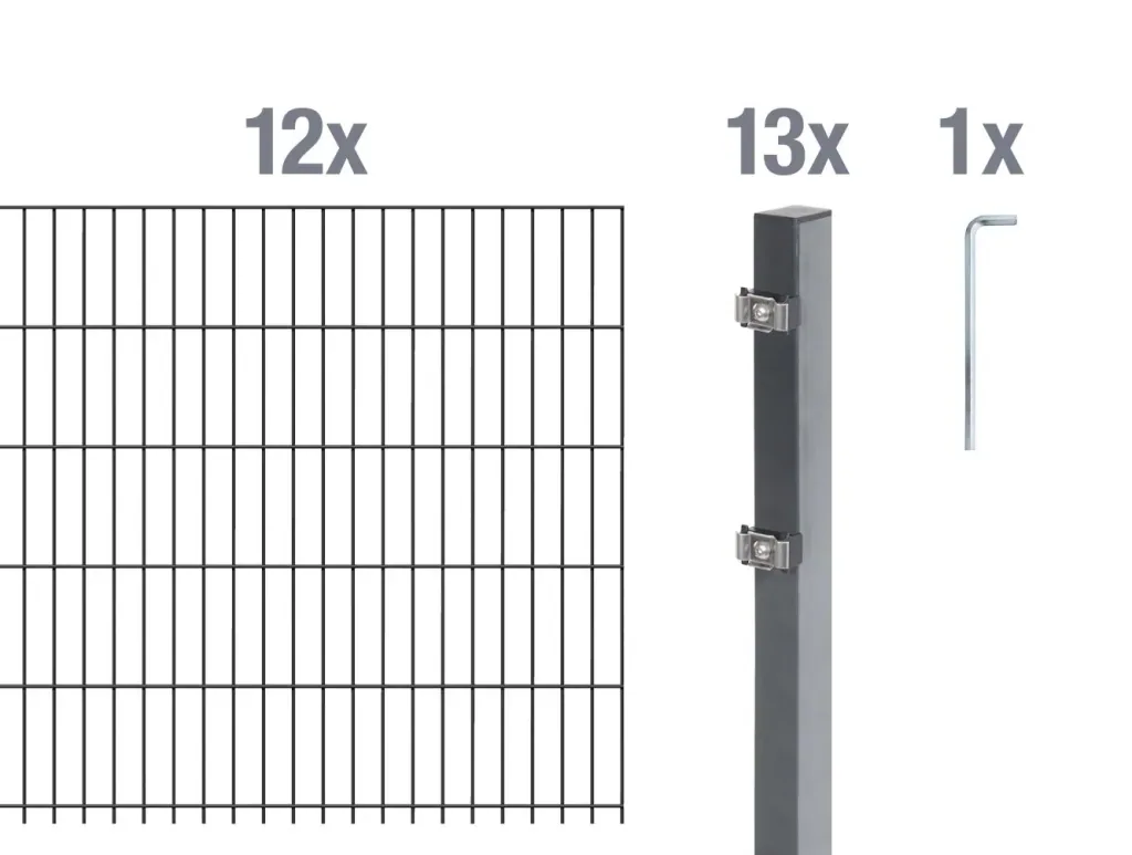 Doppelstabmattenzaun Komplettset, anthrazit, Höhe 140 cm, Länge 24 m