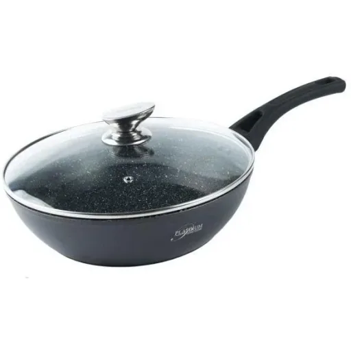 Platinium Bratpfanne / Wokpfanne / Pan - 28cm - Glasdeckel - Induktion - Marmorbeschichtung - Kratzfest