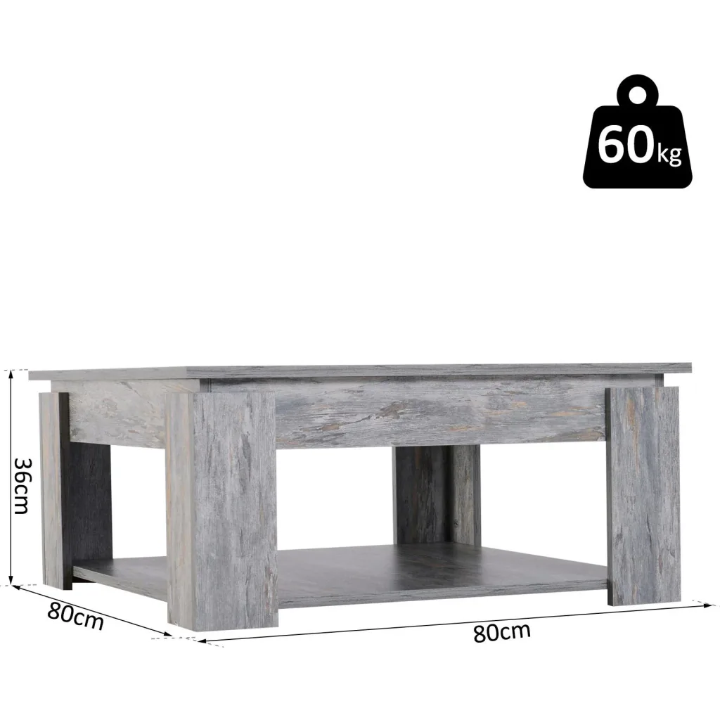 Couchtisch Beistelltisch Holztisch mit Ablage Pinie Shabby 80 x 80 cm
