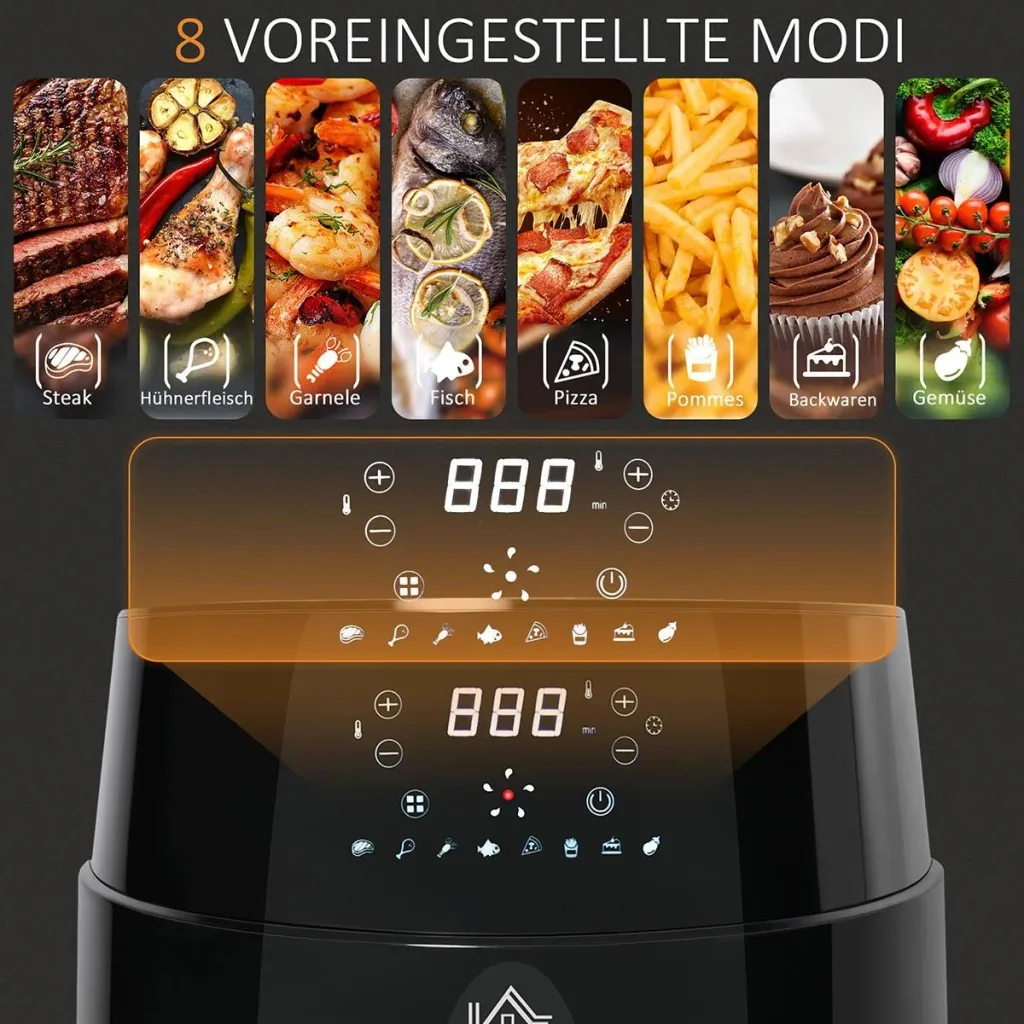Heißluftfritteuse ohne Öl 4,5 L 1500W Airfryer mit 8 voreingestellte Modi LED-Display Antihaftbeschichteter Korb für ges