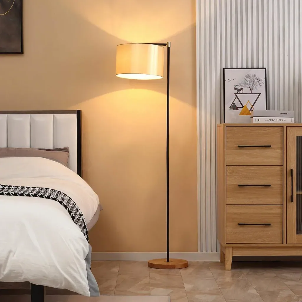 Stehlampe Wohnzimmer Stehleuchte 40W moderne Standleuchte mit E27 Fassung Stoffschirm für Schlafzimmer Büro elegant Gold