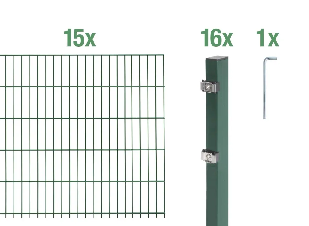 Doppelstabmattenzaun Komplettset, grün, Höhe 160 cm, Länge 30 m