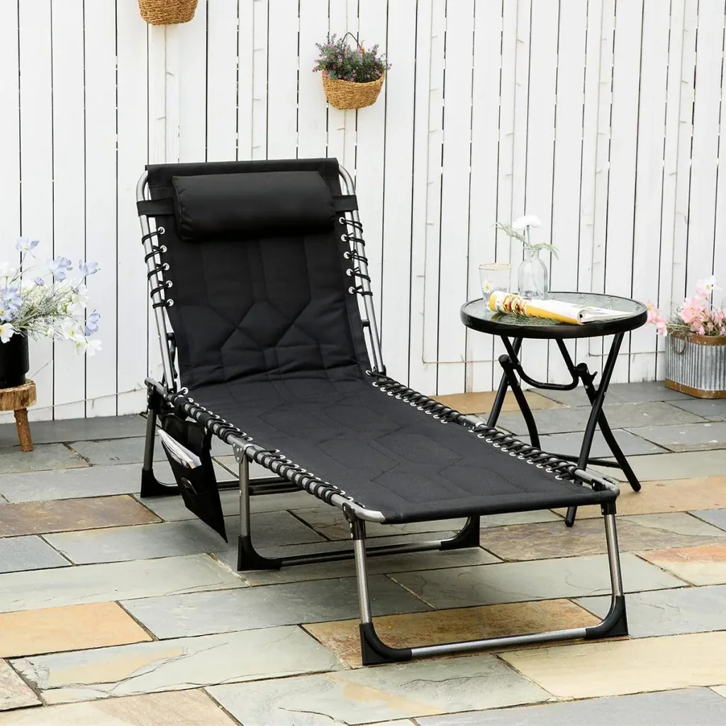 Sonnenliege klappbar - mit Kissen - verstellbar - Schwarz - 188 x 57 x 30 cm