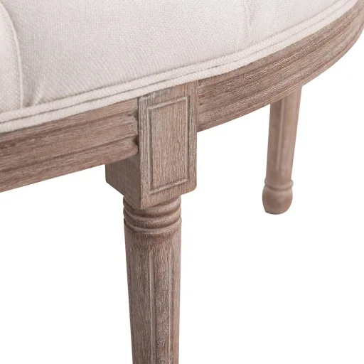 Polsterbank Sitzbank mit Knöpfen Leinen+Holz beige 140,5 x 51 x 48 cm
