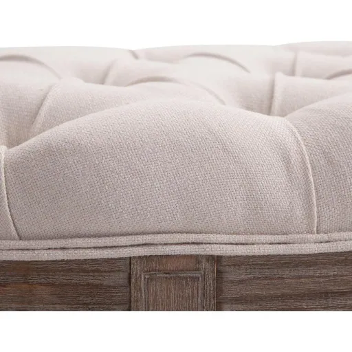 Polsterbank Sitzbank mit Knöpfen Leinen+Holz beige 140,5 x 51 x 48 cm