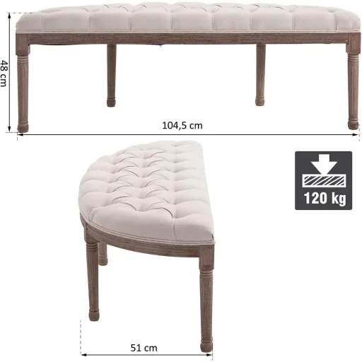Polsterbank Sitzbank mit Knöpfen Leinen+Holz beige 140,5 x 51 x 48 cm