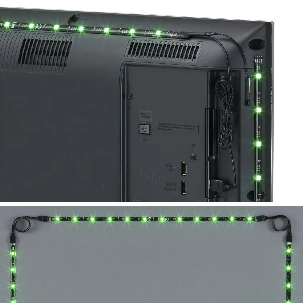 TV-LED Beleuchtungs-Set 2 m Farbwechsel, 48 RGB-LEDs, 3 x Verbinder und 3 x Verbindungskabel