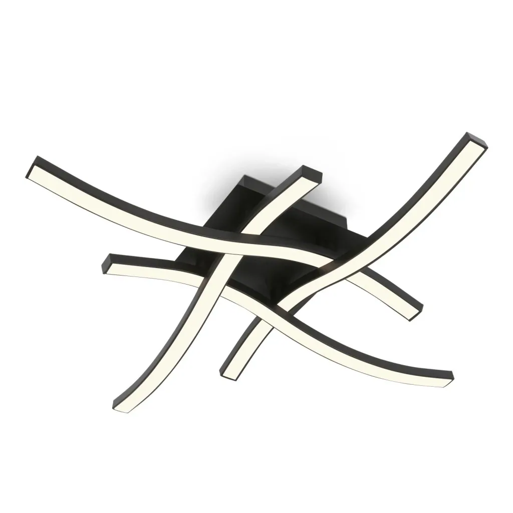 LED Wand- und Deckenleuchte, 4 LED Stäbe geschwungen, schwarz, 16 Watt, 1400 lm, 3.000 K