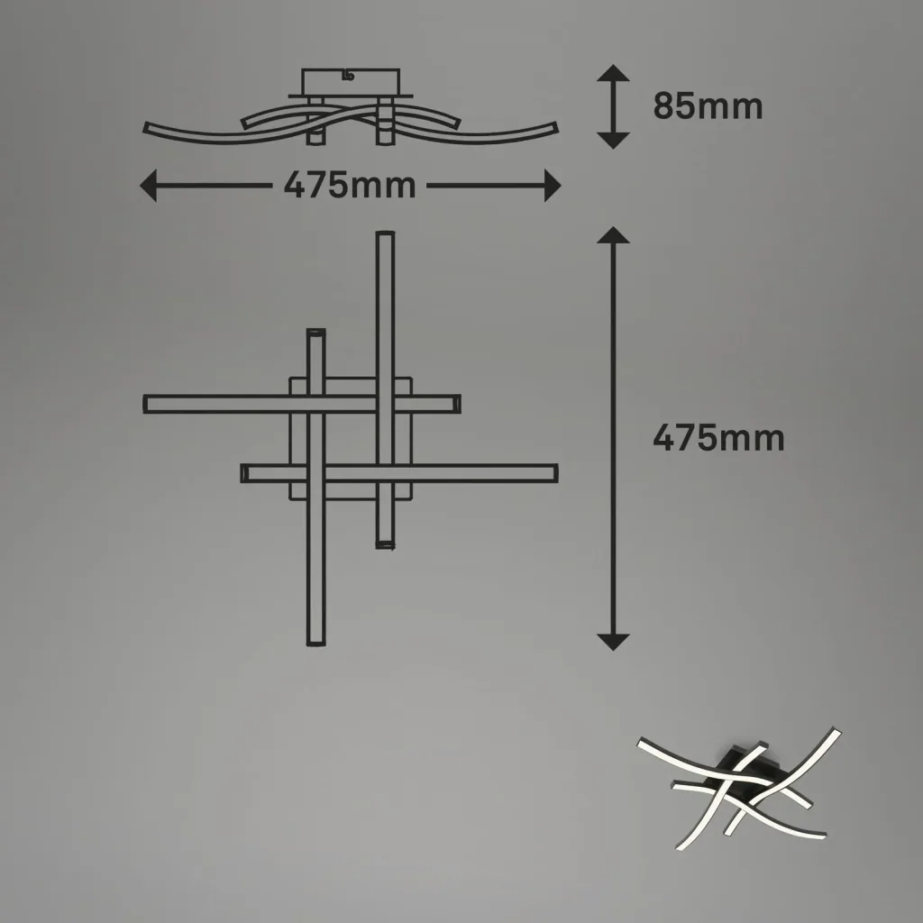 LED Wand- und Deckenleuchte, 4 LED Stäbe geschwungen, schwarz, 16 Watt, 1400 lm, 3.000 K