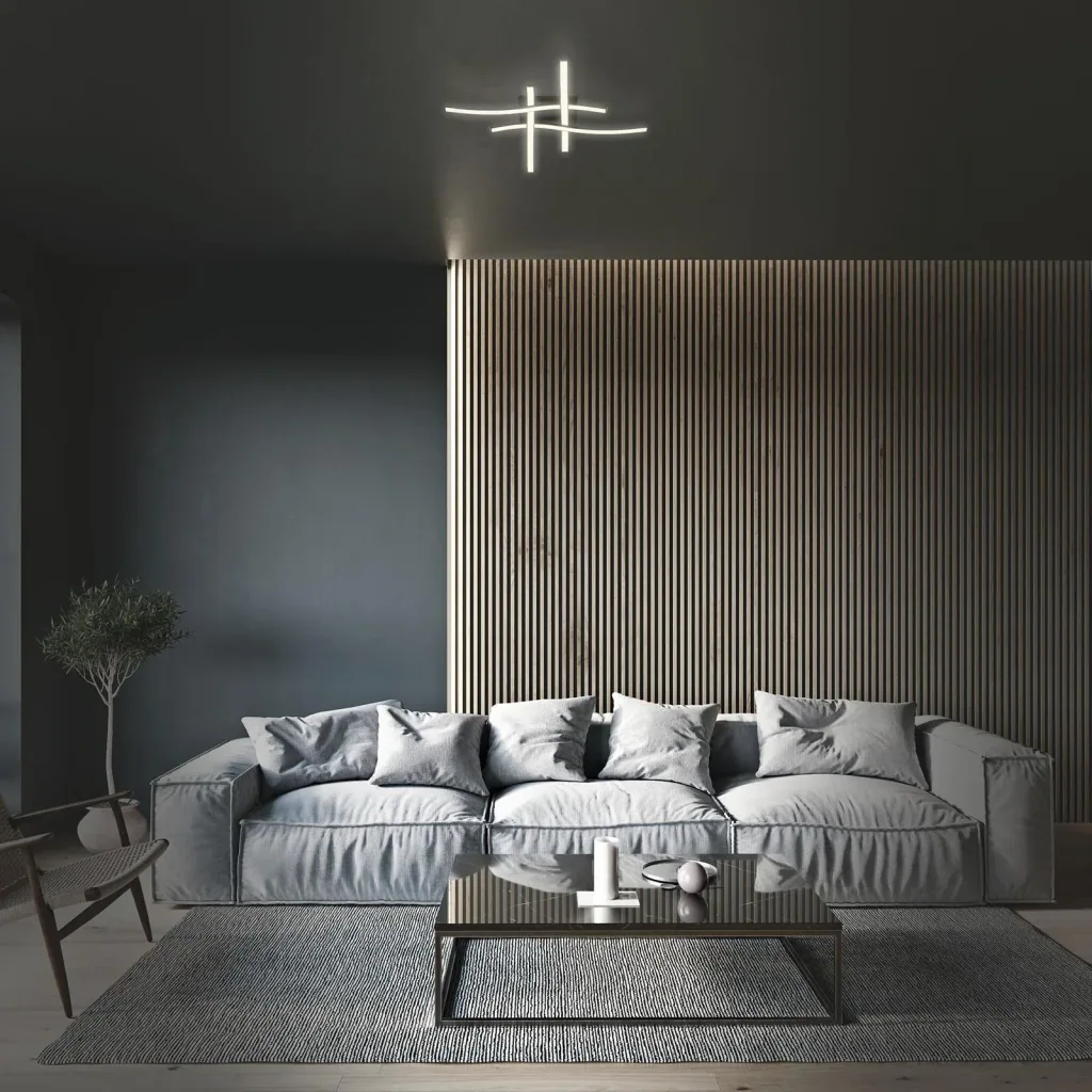 LED Wand- und Deckenleuchte, 4 LED Stäbe geschwungen, schwarz, 16 Watt, 1400 lm, 3.000 K