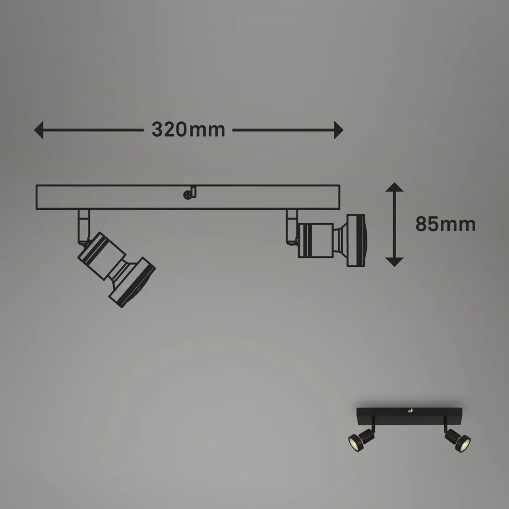 LED Spotleuchte 2-flammig, schwarz, 2 x GU10 Fassung, inklusive 2 x LED Leuchtmittel, 4,9 Watt, 460 lm, 3000 K