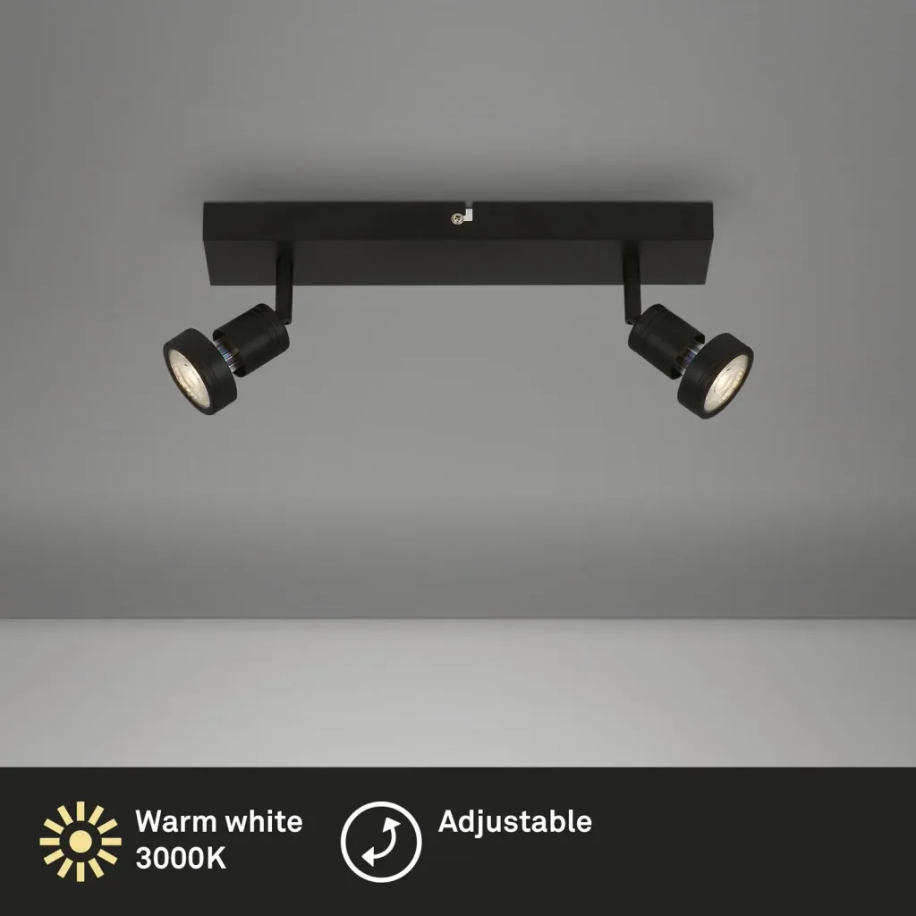 LED Spotleuchte 2-flammig, schwarz, 2 x GU10 Fassung, inklusive 2 x LED Leuchtmittel, 4,9 Watt, 460 lm, 3000 K
