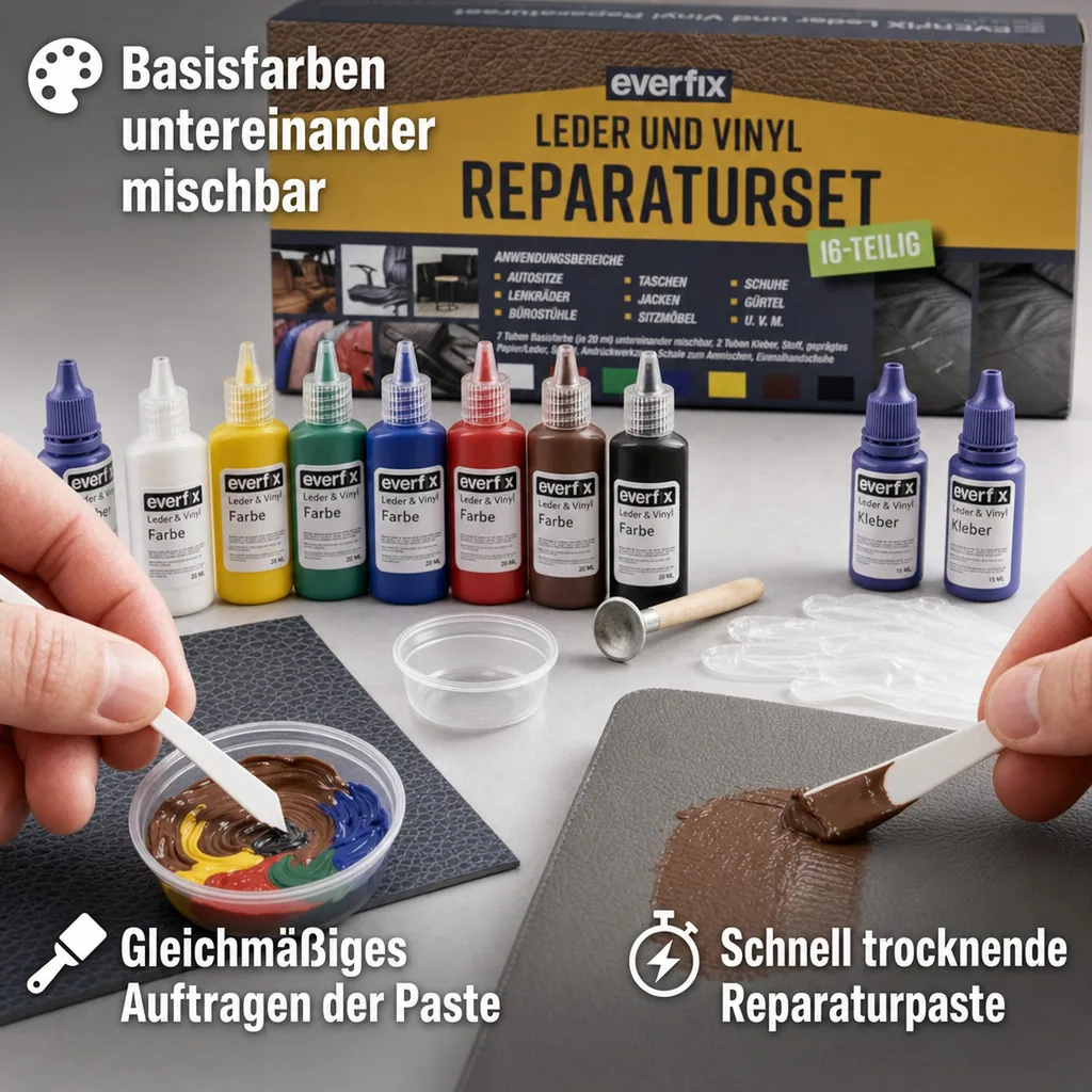 Leder & Vinyl Reparaturset (16-teilig) zur Reparatur von Leder und Kunstleder