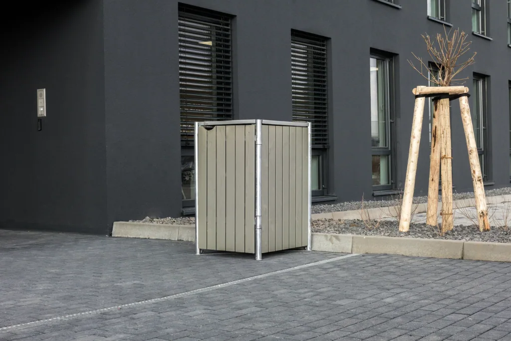 Mülltonnenbox 1-fach, Holz natur grau, für 240 l Tonnen