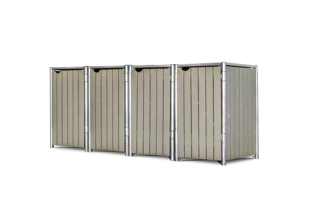 Mülltonnenbox 4-fach, Holz natur grau, für 240 l Tonnen