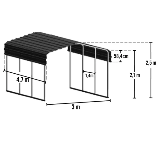 Stahlcarport Venedig 465 x 305 cm, schwarz