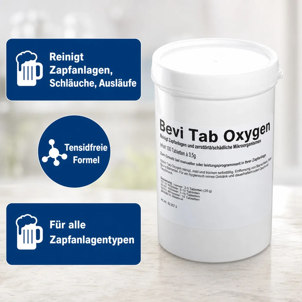 Desinfektionsmittel, Reinigungsmittel für alle Arten von Zapfanlagen - Bevi Oxygen Tab